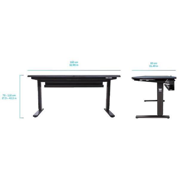 Birou gaming reglabil electric pe inaltime Thermaltake ToughDesk 350 negru