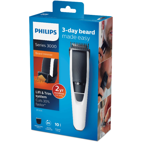 Aparat de tuns barba Philips BT3206/14, Lame din inox 0.5-10mm, Alb/Negru