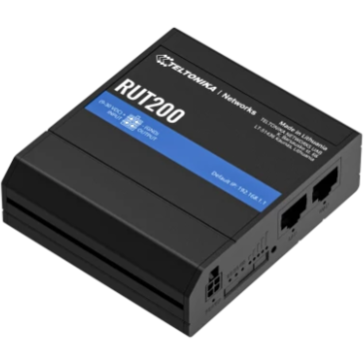 TELTONIKA INDUSTRIAL CELLULAR ROUTER RUT200 4G (LTE) – Cat 4 up to 150 Mbps, 3G – Up to 42 Mbps, 2G – Up to 236.8 kbps, sTANDARDE WIRELESS: IEEE 802.11b/g/n, Access Point (AP), Station (STA), Wi-Fi users: 50, Fast roaming (802.11r), Relayd, Interfata: 1 x