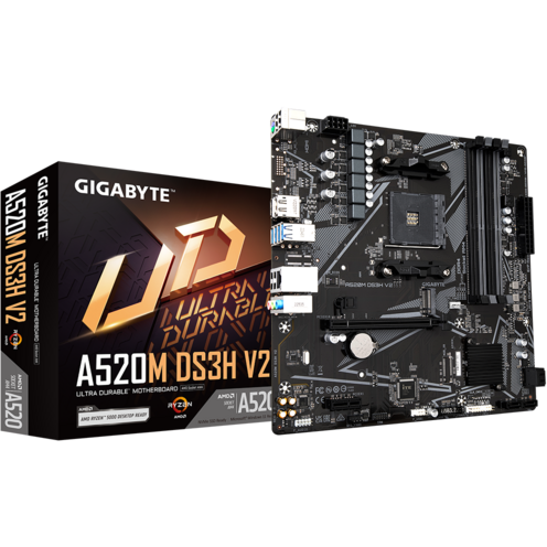 Placa de baza GIGABYTE A520M DS3H V2 AM4, 4x DDR4, 1x DP 1x HDMI, 1 PCIE x16 1x PCIE x1, 1x M.2, 4x SATA 6gb/s