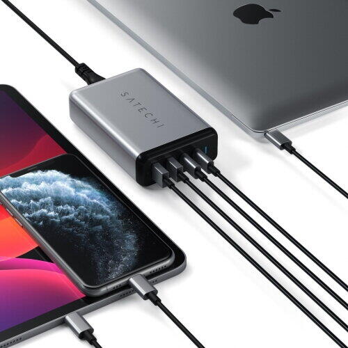 Satechi 75W Dual Type-C PD Travel Charger (2x USB-A,1x USB-C PD 18W,1x USB-C PD 60W) - Space Grey