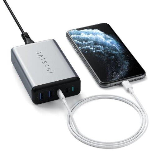 Satechi 75W Dual Type-C PD Travel Charger (2x USB-A,1x USB-C PD 18W,1x USB-C PD 60W) - Space Grey