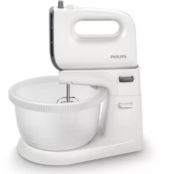 Mixer cu bol Philips Viva Collection HR3745/00, 450 W, Bol actionare automata, 5 viteze, Functie Turbo, Alb/Gri