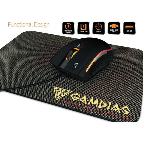 Mouse gaming Gamdias Zeus E2 ilumanare RGB negru + Nyx E1