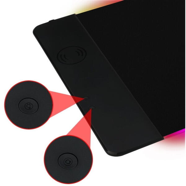 Mousepad gaming Redragon P025 negru iluminare RGB si incarcare wireless