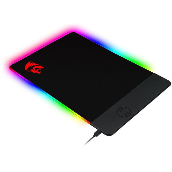 Mousepad gaming Redragon P025 negru iluminare RGB si incarcare wireless