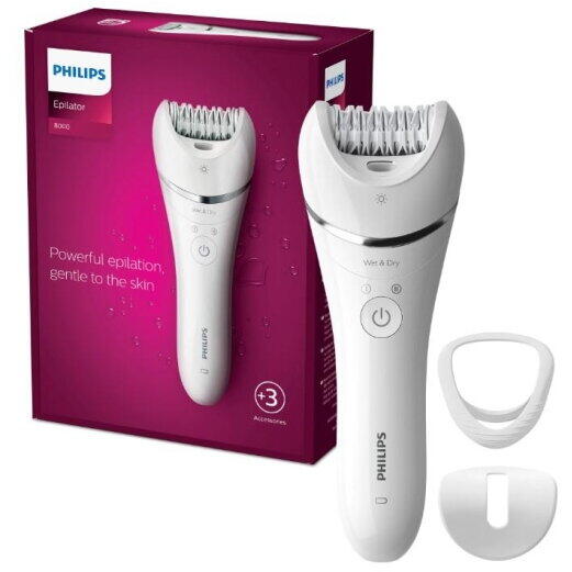 Epilator umed și uscat Philips BRE700/00, 3 accesorii, 32 pensete, utilizare fara fir, 2 setari viteza, opti-light, discuri ceramice, Argintiu