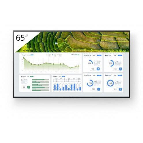 Ecran profesional LFD Monitor Signage Sony BZ30L, 65", UHD, 24/7, 440nit, panel IPS, Direct LED, 8ms, contrast static 1200:1, contrast dinamic 300000:1, mătuire 1%, Android 10, stocare 16GB. Miracast, Chromecast built-in, AirPlay, Apple HomeKit, Google Pl