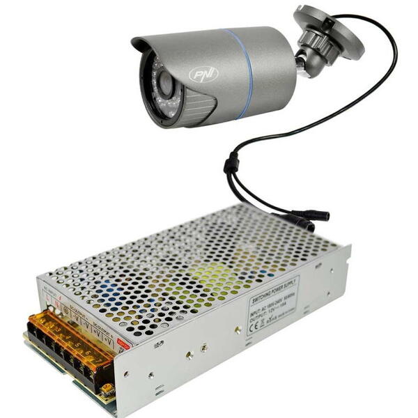 PNI Sursa de tensiune in comutatie PNI ST10A 230V la 12V 10A stabilizata pentru sisteme de supraveghere, Tensiune intrare: 230V AC, iesire: 2 x 12V 10A, 120W, Dimensiuni: 160 x 98 x 40 mm, Greutate: 336g