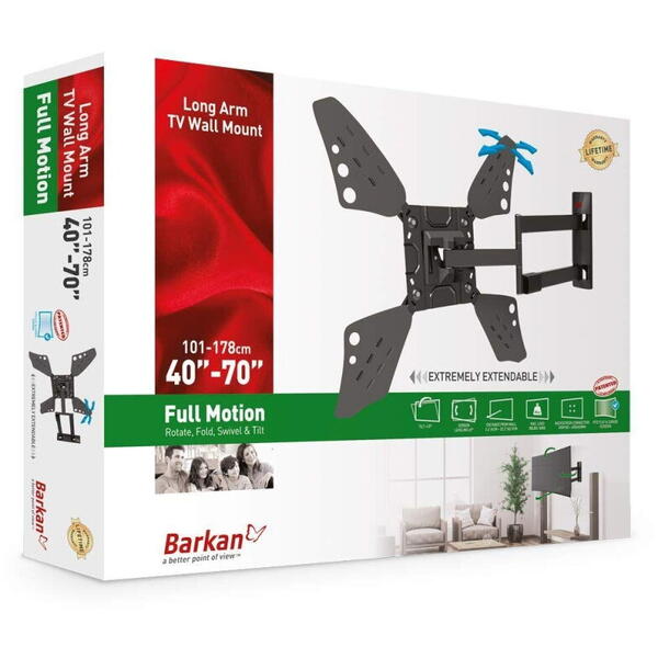 Suport TV de perete, Barkan 3400L.B, Fix, 32"- 70", VESA 400 x 400 mm, suporta pana la 40kg, negru
