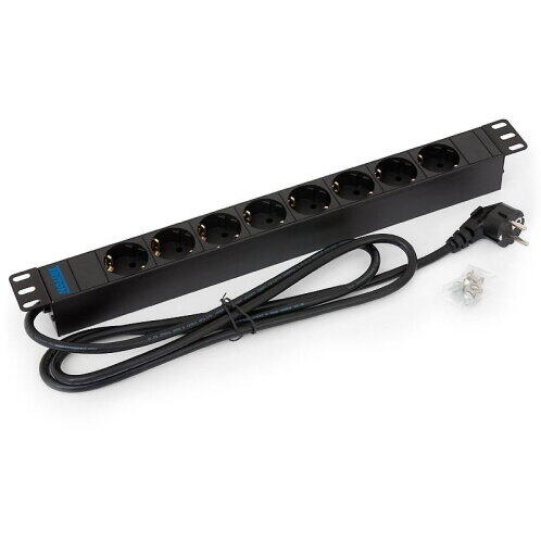 PDU Triton 19‘‘ distribution panel 1U, 8 sockets DIN standard, max. 16 A, cable 3 x 1.5 mm x 2 m long, DIN49441 16 A plug, Varistor surge protection