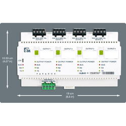 Modul izolator Bus Paradox HUB4D cu 4 porturi: multiplică magistrala de date în 4 magistrale izolate galvanic pentru protecţia împotriva descărcărilor de tensiune şi a diferenţelor de potenţial; izolarea face ca un defect pe o magistrală să nu influenţeze