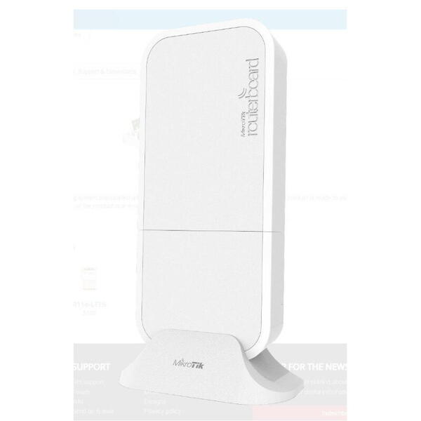 Mikrotik wAP R weatherproof 2.4Ghz wireless access point with a miniPCI-e slot, RBWAPR-2ND, 1* 10/100 Ethernet ports, 1* CPU core count, CPUnominal frequency: 650 MHz, RAM: 64 MB, Flash Storage: 16 MB, PoE in:Passive, 2* Wireless 2.4 GHz number of chains,