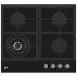 Plita incorporabila BEKO HILW64225S, alimentare gaz, 4 zone de gatit, wok, sistem de siguranta gaz, aprindere integrata, 2 gratare din fonta, panou de control cu butoane, comenzi frontale, latime 58.5 cm, culoare negru