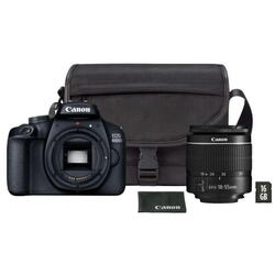 Camera foto Canon kit EOS-4000D + EF-S 18-55mm DCIII + geanta SB130 + SD 16GB, 18.7MP,2.7" TFT fixed DIGIC 4+, 3 cadre / sec, ISO 100-6400,FullHD movies 30fps,compatibil SD/SDHC/SDXC,30-1/4000 sec,9 puncte de focus HDMI mini,USB,WI-FI, accumulator Li-ion