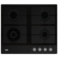 Plita cu gaz incorporabila Beko HIAW64225SB, 4 arzatoare, suprafata inox, panou butoane frontal, High-Efficiency™ Gas Burner, siguranta flacara, gratare din fonta, aprindere integrata, dimensiuni 4,6x58x51 cm, culoare negru