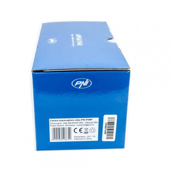 Camera supraveghere video PNI IP5MP cu IP, 5MP, H.265, ONVIF, de exterior si interior IP66, Senzor imagine: CMOS, Rezolutie: 2560 × 1920px, Tip lentila:  f:3.6mm, Compresie imagine:  H.265, Ethernet: 10/100 Mbps RJ-45, Clasa de protectie: IP66