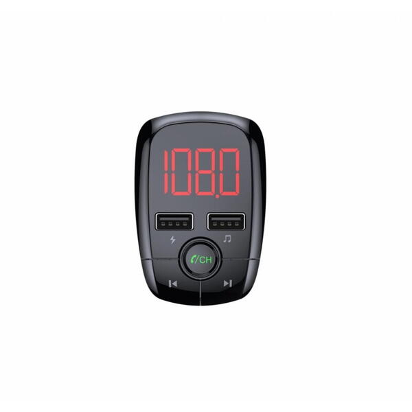 Modulator FM Serioux ABFM50, Bluetooth 5.0 , raza actiune de până la 5 m, voltaj intrare: 1x DC 12V/24V ,2 porturi USB: 1x USB DC5V 2.4A Max 1 x USB audio (pana la 32 GB), slot MicroSD (pana la 32 GB), format muzica: MP3/WMA/WAV, frecvența FM: 87.5MHz - 1