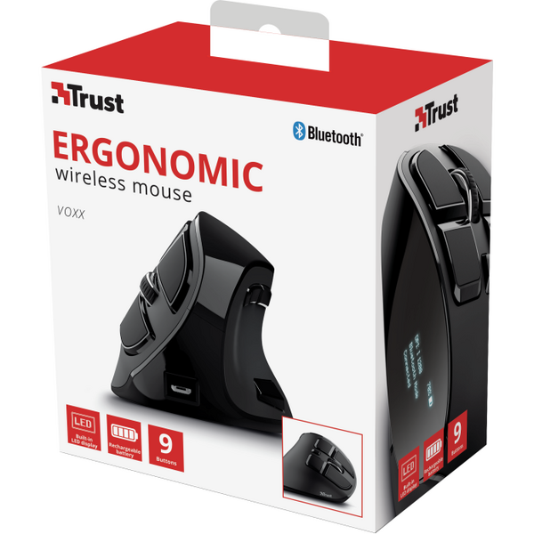 Mouse Trust Voxx, Rechargeable Ergonomic Wireless, negru