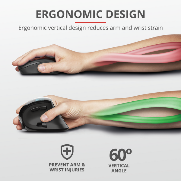 Mouse Trust Voxx, Rechargeable Ergonomic Wireless, negru