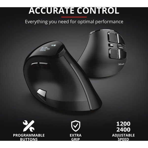 Mouse Trust Voxx, Rechargeable Ergonomic Wireless, negru
