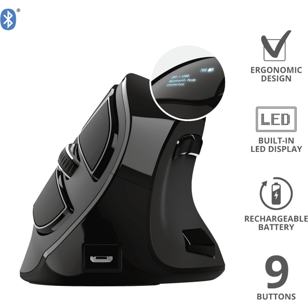 Mouse Trust Voxx, Rechargeable Ergonomic Wireless, negru