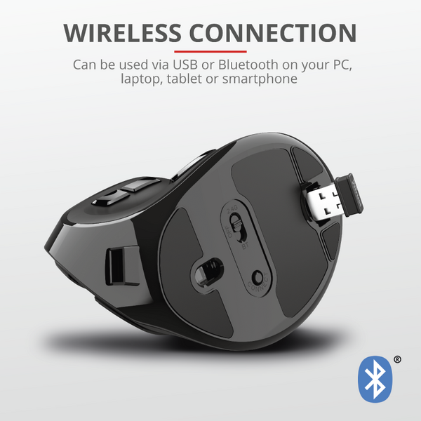 Mouse Trust Voxx, Rechargeable Ergonomic Wireless, negru