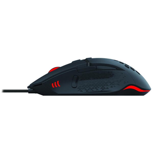Mouse gaming Serioux Tobis, Senzor Sunplus 192, 1000-6400 DPI, switch HUANO, pana la 20 milioane de click-uri, 8 Butoane, 3 moduri de iluminare RGB, cablu USB 1.5M, plug and play, compatibil cu Windows 2000/XP/9X/VISTA/7/8/10