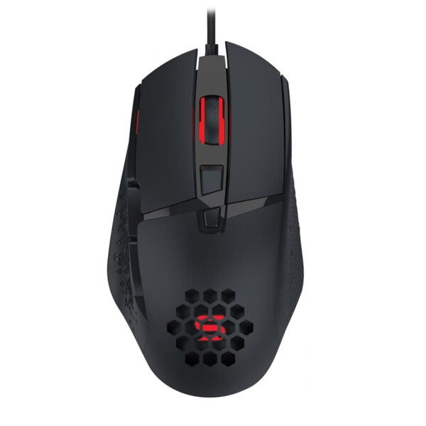 Mouse gaming Serioux Tobis, Senzor Sunplus 192, 1000-6400 DPI, switch HUANO, pana la 20 milioane de click-uri, 8 Butoane, 3 moduri de iluminare RGB, cablu USB 1.5M, plug and play, compatibil cu Windows 2000/XP/9X/VISTA/7/8/10