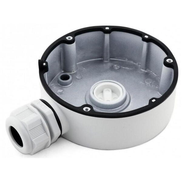 Doza de legatura pentru camera de supraveghere Hikvision White  DS- 1280ZJ-DM8; carcasa din aluminiu; dimensiuni: Φ126.7 mm × 35 mm (4.99" × 1.38");greutate: Approx.: 210 g.