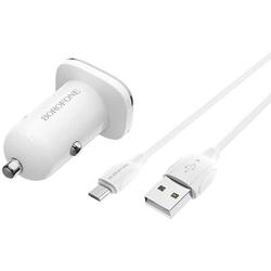 Incarcator auto Borofone, BZ12A Lasting, dual USB QC3.0, 3.6A, cablu MicroUSB inclus, 1m, Alb