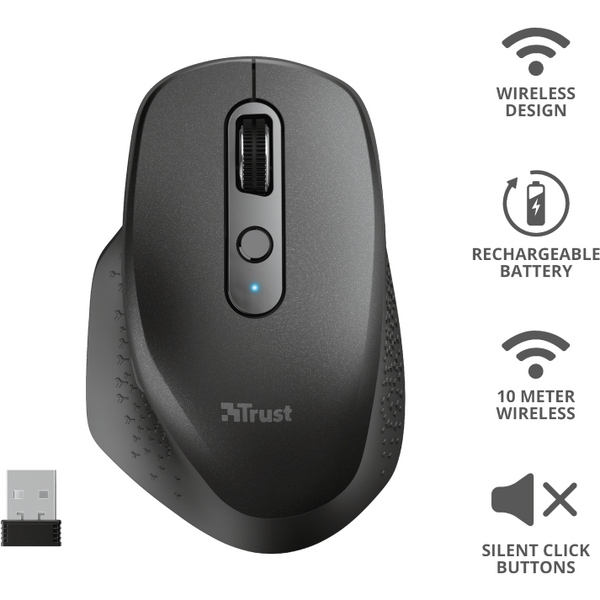 Mouse Trust Ozaa, Rechargeable Wireless, negru