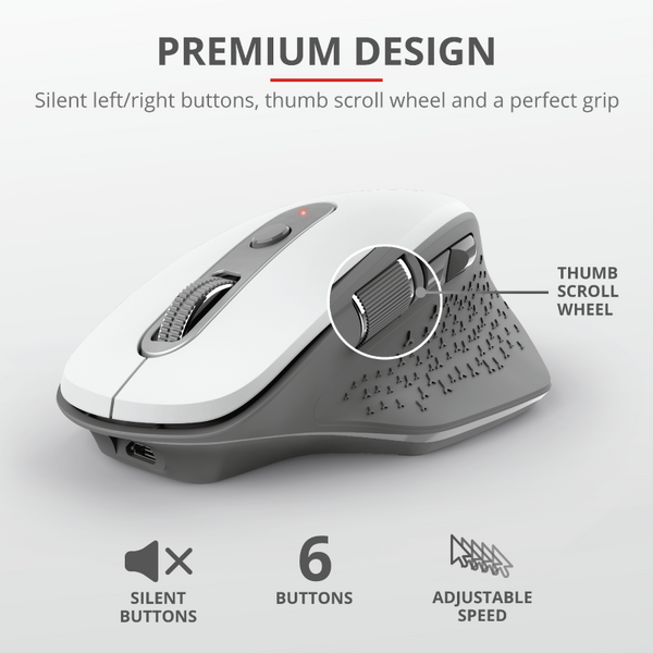 Mouse Trust Ozaa, Rechargeable Wireless, alb