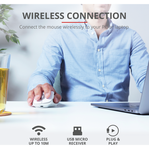 Mouse Trust Ozaa, Rechargeable Wireless, alb