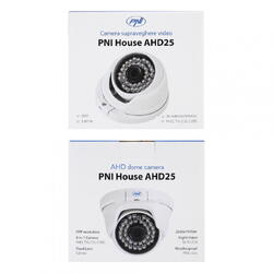 Camera supraveghere video PNI House AHD25 5MP, dome, lentila 3.6mm, 36 LED-uri IR, de exterior sau interior, IP66, Sistem TV: PAL, IR 25m, Dimensiuni: 100 X 105 X 75 mm, Rezolutie imagine: 2560 x 1920 px, Lentile: 3.6mm.
