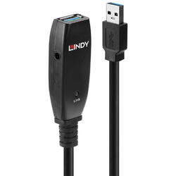 Cablu Lindy 15m USB 3.0 Active Extension Slim, negru