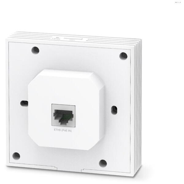 TP-Link Wireless Access Point EAP650-WALL, AX3000 Wireless Dual Band Indoor, 1× 10/100/1000 Mbps Ethernet Port, 1× 10/100/1000 Mbps Ethernet Port, Alimentator: 802.3af/at PoE, 2X antene interne, 5 GHz: Up to 2402 Mbps, 2.4 GHz: Up to 574 Mbps.