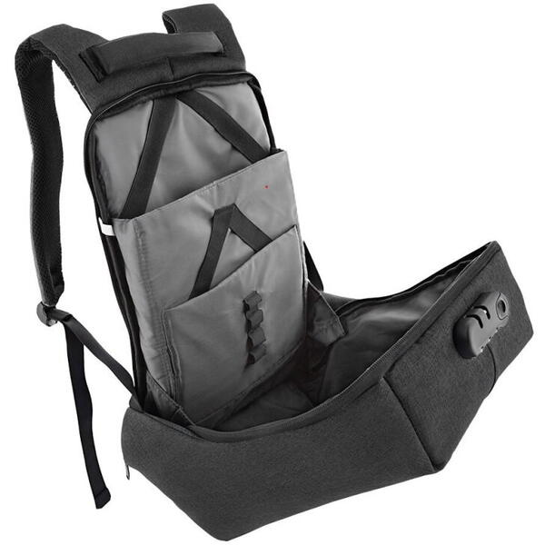 Rucsac laptop Tellur Antifurt V2, cu port USB, 15.6", negru