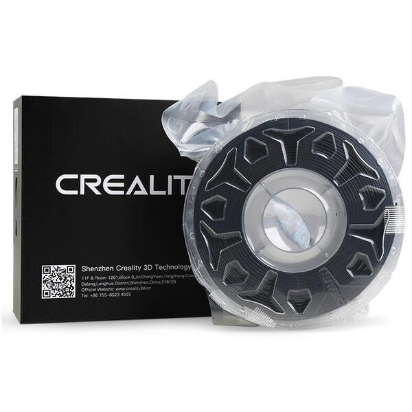 CREALITY CR PETG 3D Printer Filament, black, Printing temperature: 230-250°C, Filament diameter: 1.75mm, Tensile strength: 49MPa, Size of filament wheel: Diameter 200mm, height 66mm, hole diameter 53mm. Eco-friendly, odorless, non-toxic. Utilizare: pana l