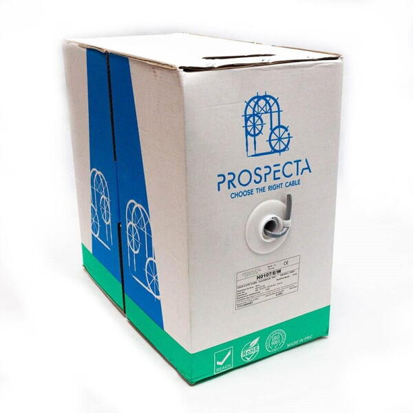 PROSPECTA Cablu FTP CAT 5E 4x2xAWG24, cupru 100%, cod: H0107/E/W, pentru retelistica (pana la 100MHz), numar perechi: 4 twisted, ecranare: folie aluminiu laminata, diametrul conductorului: 0.51mm, material PVC, culoare gri, diametru exterior 5.8mm, Conductor Loop R