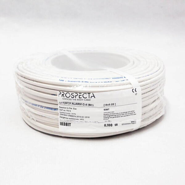 PROSPECTA Cablu alarma 6 x 0.22 premium, cupru 100%, cod: I038IT, Li-Y(ST)Y, made in Italy, utilizare pentru sisteme de alarma, manta exterioara PVC alb, ecranare: folie de aluminiu laminata, raza de curbura 10x diametru, Peak Operating Voltage 250, Voltage Rating