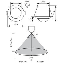 Senzor de miscare incastrat IR Vivalux KYLO, 230V, IP20, Ø50x66.5mm, incandescent 800W, LED 400W, Alb