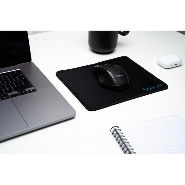 MOUSE PAD SPACER SP-PAD-S, cauciuc si material textil, cusut pe margine, 220x180x2mm, negru