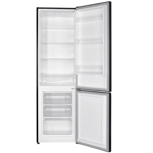 Combina frigorifica Heinner HC-HM262BKF+, 262 l, Clasa F, Control electronic, Iluminare LED, H 180 cm, Negru