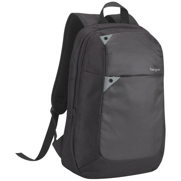 Rucsac laptop Targus Intellect, pentru laptopuri de 15.6", capacitate 16 litri, material poliester, dimensiuni: 30.5 x 11 x 42.5 cm, greutate 0.47 kg, negru/gri
