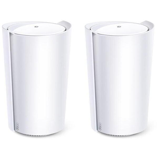 TP-Link AX7800 whole home mesh Wi-Fi 6 Tri-Band System, Deco X95(2- pack); Standarde Wireless: IEEE 802.11ax/ac/n/a 5 GHz (1), IEEE 802.11ax/ac/n/a 5 GHz (2), IEEE 802.11ax/n/b/g 2.4 GHz, viteza wireless: 5 GHz (1): 4804 Mbps, 5 GHz (2): 2402 Mbps, 2.4 GH