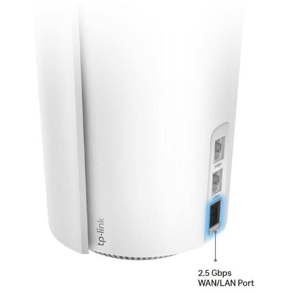 TP-Link AX7800 whole home mesh Wi-Fi 6 Tri-Band System, Deco X95(2- pack); Standarde Wireless: IEEE 802.11ax/ac/n/a 5 GHz (1), IEEE 802.11ax/ac/n/a 5 GHz (2), IEEE 802.11ax/n/b/g 2.4 GHz, viteza wireless: 5 GHz (1): 4804 Mbps, 5 GHz (2): 2402 Mbps, 2.4 GH