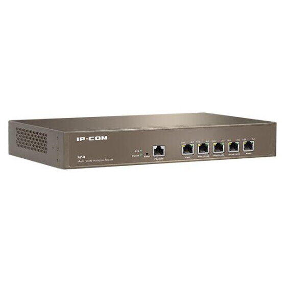 IP-COM M50 Mutti-WAN Hotspot Router, Procesor: 800Mhz Dual Core, Dimensiuni: 440*285*44(mm) 512 Mb RAM, 128 Mb Flash, Interfata: 5*GE(1~4 WAN/ 4~1 LAN), 1*RJ45 Console, capacitate maxima utilizatori: 200, Smart Bandwith Control, Tip Conexiune: PPPoE/DHCP/