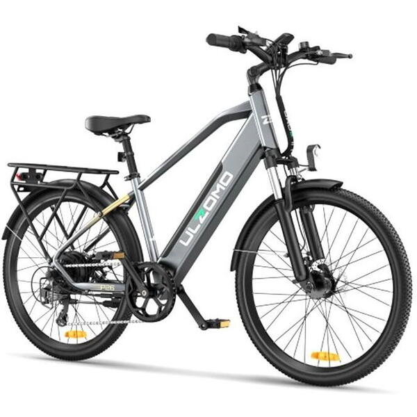 Bicicleta electrica Ulzomo Metro 26 E-bike, 250W, 36V 17Ah, autonomie 100km, viteza maxima 25km/h, Grey, 26''