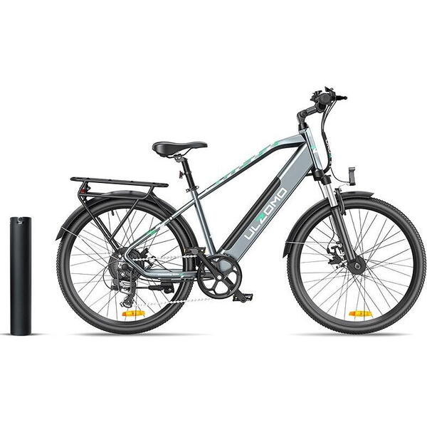 Bicicleta electrica Ulzomo Metro 26 E-bike, 250W, 36V 17Ah, autonomie 100km, viteza maxima 25km/h, Grey, 26''
